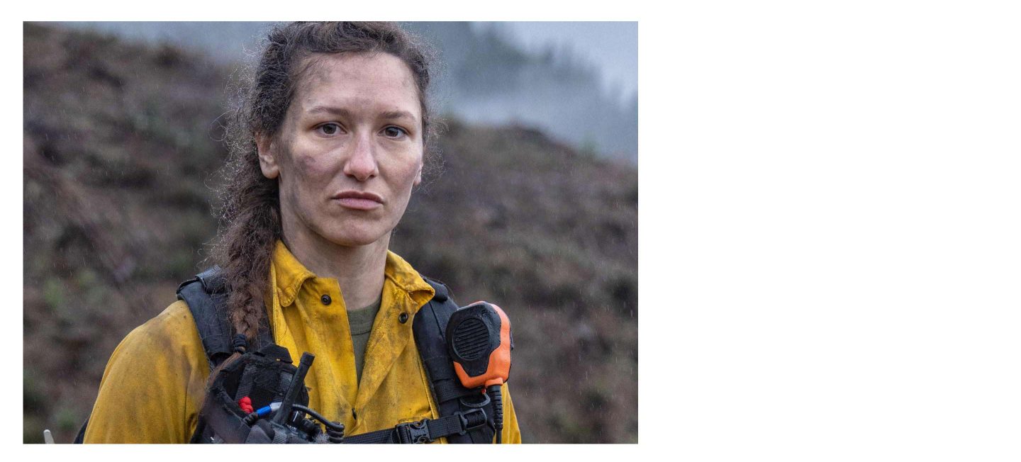 A close-up of a firefighter in the field.